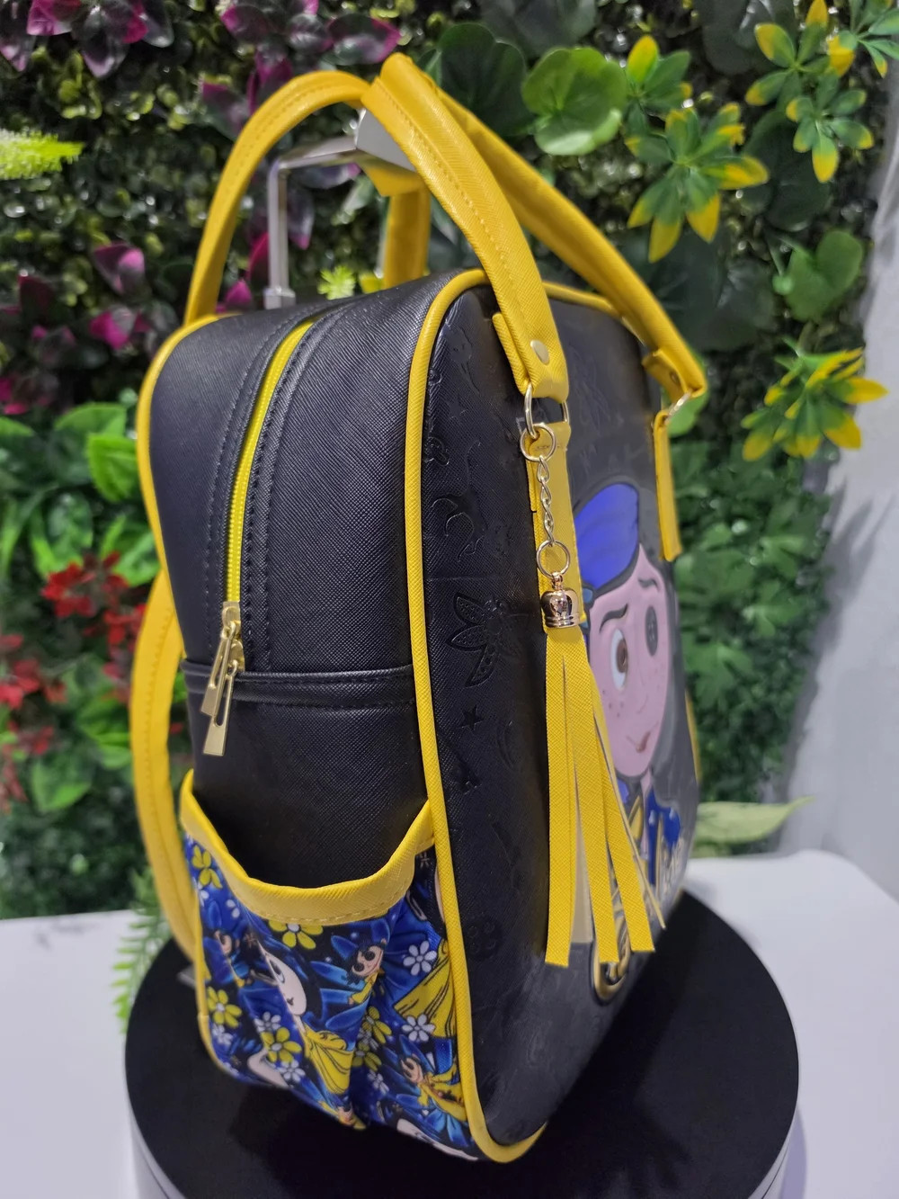 New 30cm Handamade Coraline Graphic Black & Yellow Backpack - Unbranded